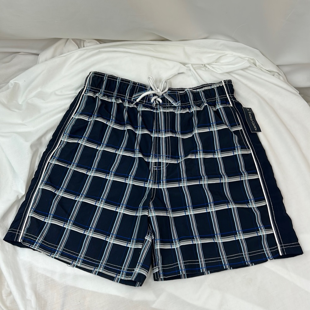 Faded Glory Men’s Blue Plaid Swim Short Size Medium (32-34)